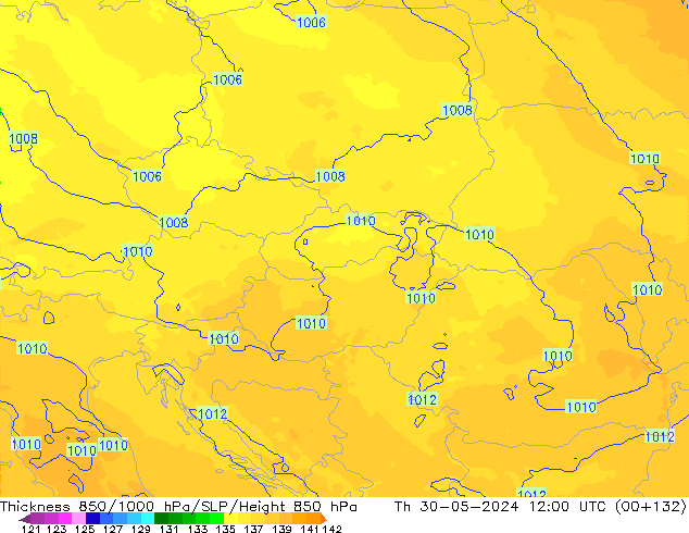 Thck 850-1000 hPa UK-Global czw. 30.05.2024 12 UTC