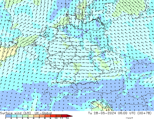 Vento 10 m (bft) UK-Global Ter 28.05.2024 06 UTC