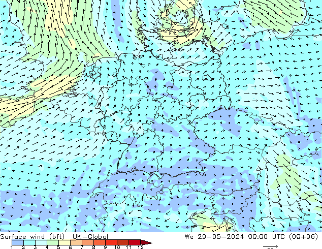Bodenwind (bft) UK-Global Mi 29.05.2024 00 UTC