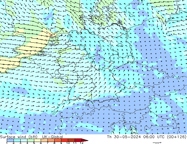 Rüzgar 10 m (bft) UK-Global Per 30.05.2024 06 UTC