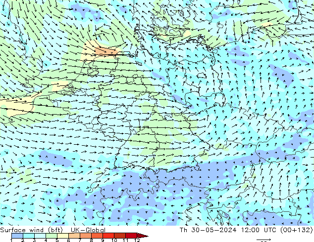 Rüzgar 10 m (bft) UK-Global Per 30.05.2024 12 UTC