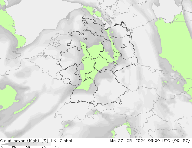 Cloud cover (high) UK-Global Mo 27.05.2024 09 UTC