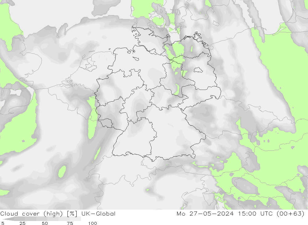 Cloud cover (high) UK-Global Mo 27.05.2024 15 UTC