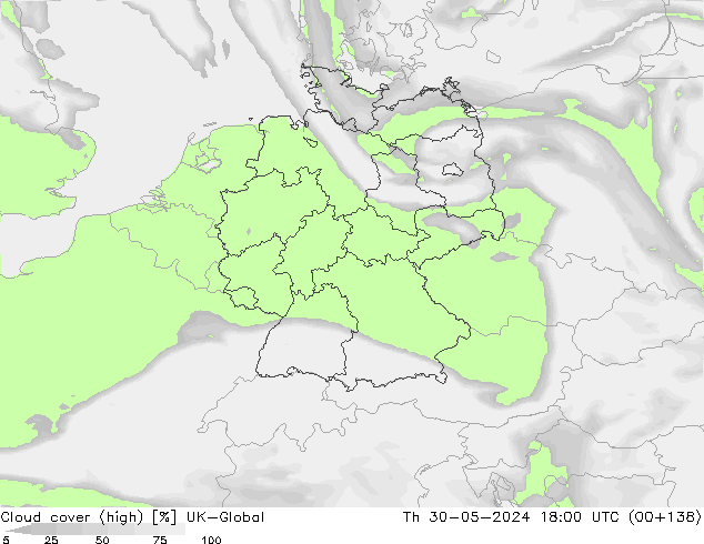 Cloud cover (high) UK-Global Th 30.05.2024 18 UTC