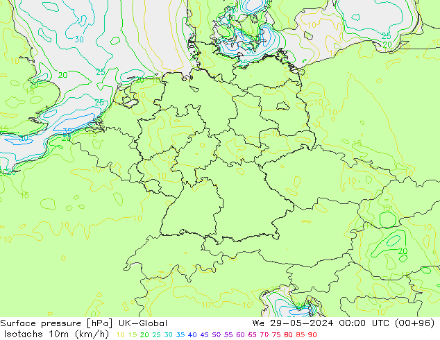 Isotachs (kph) UK-Global ср 29.05.2024 00 UTC