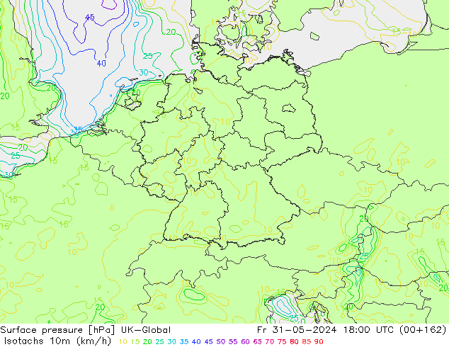 Isotachs (kph) UK-Global Pá 31.05.2024 18 UTC