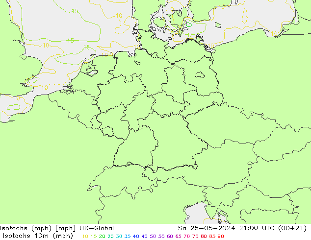 Isotachen (mph) UK-Global Sa 25.05.2024 21 UTC