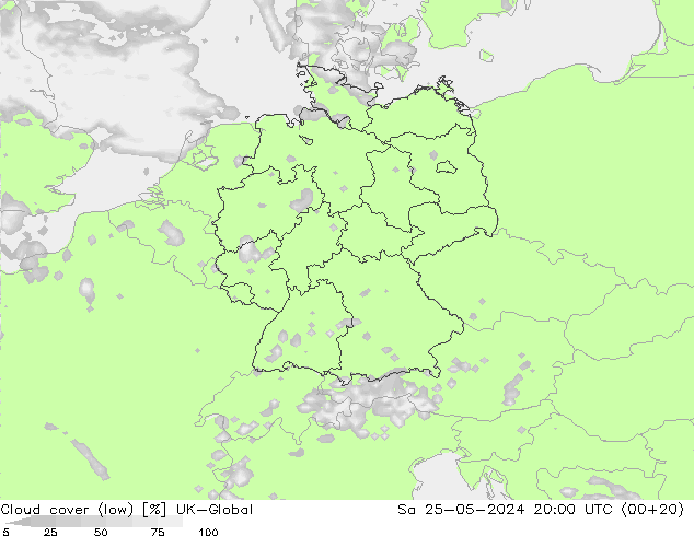 Bewolking (Laag) UK-Global za 25.05.2024 20 UTC