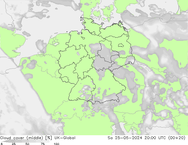 Bewolking (Middelb.) UK-Global za 25.05.2024 20 UTC