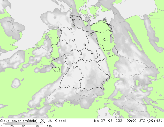 Cloud cover (middle) UK-Global Mo 27.05.2024 00 UTC