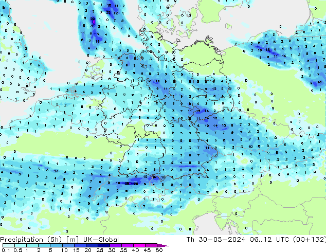 осадки (6h) UK-Global чт 30.05.2024 12 UTC
