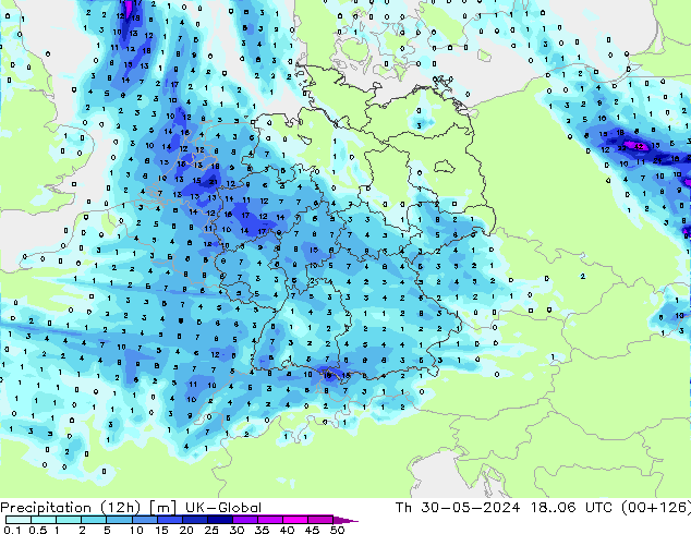 Precipitación (12h) UK-Global jue 30.05.2024 06 UTC