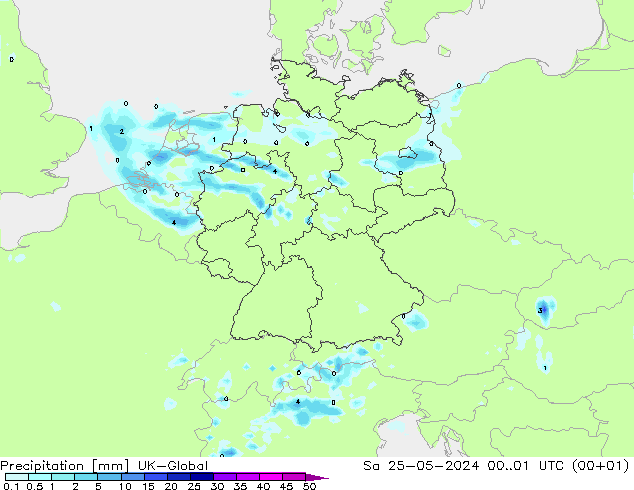 Precipitación UK-Global sáb 25.05.2024 01 UTC