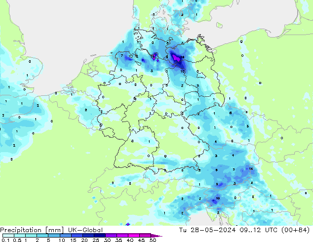 Précipitation UK-Global mar 28.05.2024 12 UTC