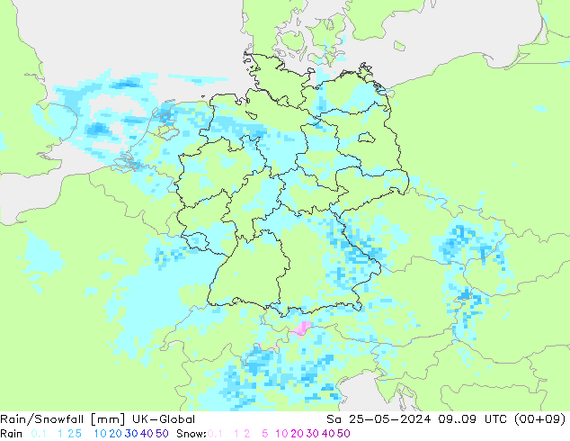 Rain/Snowfall UK-Global So 25.05.2024 09 UTC