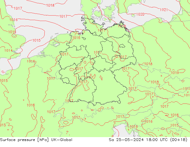 Surface pressure UK-Global Sa 25.05.2024 18 UTC