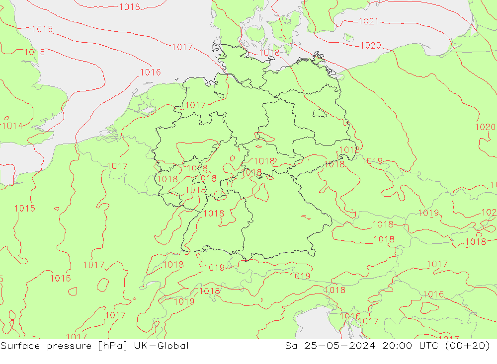 地面气压 UK-Global 星期六 25.05.2024 20 UTC
