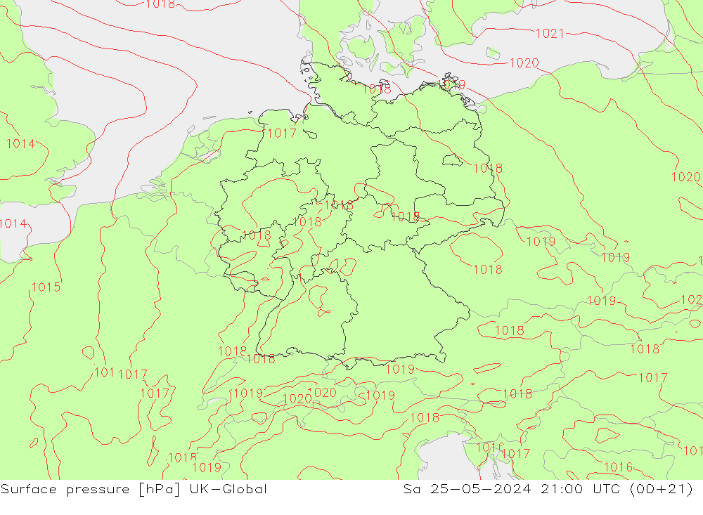 Presión superficial UK-Global sáb 25.05.2024 21 UTC