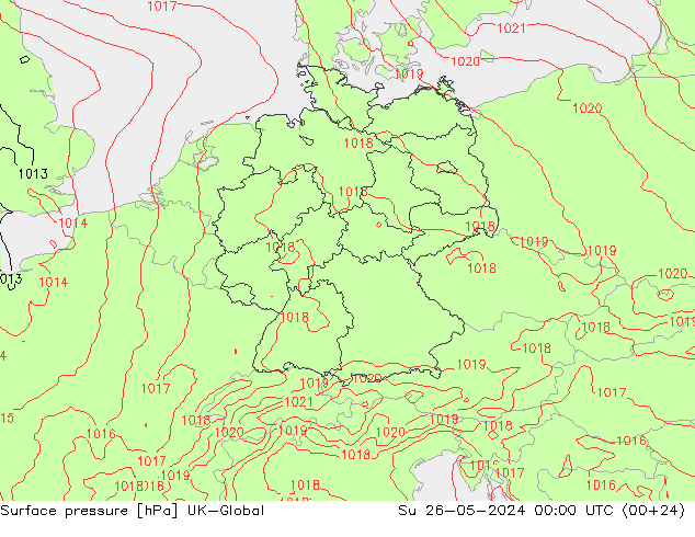 Atmosférický tlak UK-Global Ne 26.05.2024 00 UTC