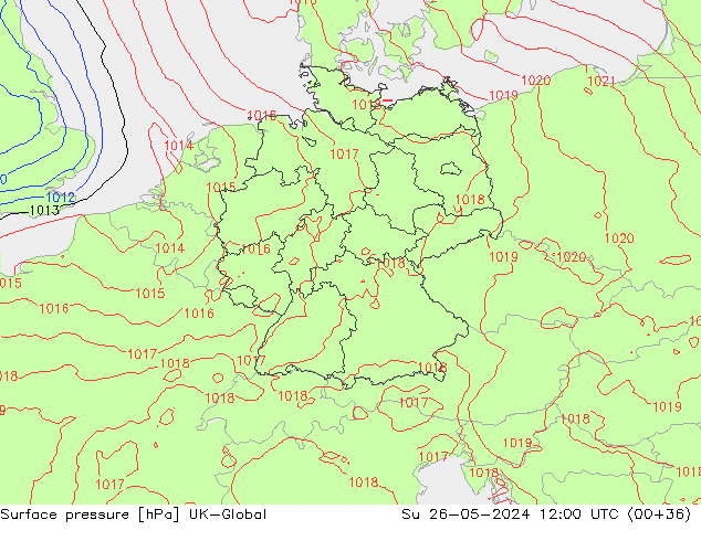 Presión superficial UK-Global dom 26.05.2024 12 UTC