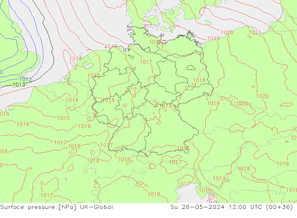 Surface pressure UK-Global Su 26.05.2024 12 UTC