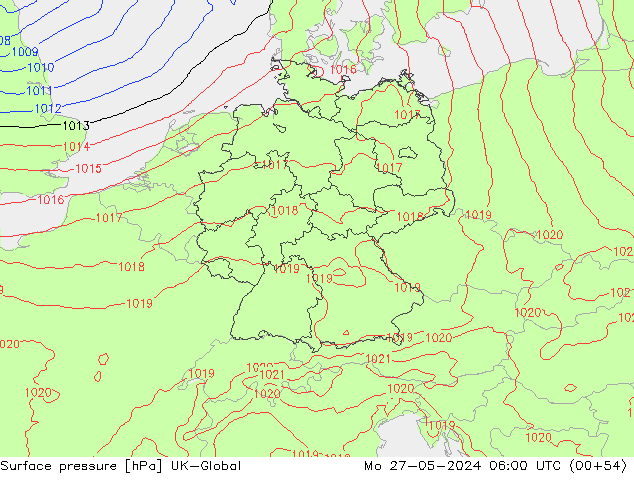 Surface pressure UK-Global Mo 27.05.2024 06 UTC