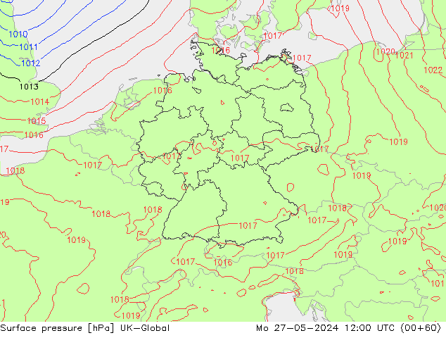 Surface pressure UK-Global Mo 27.05.2024 12 UTC