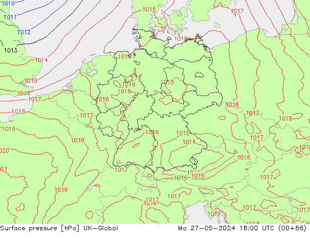 Atmosférický tlak UK-Global Po 27.05.2024 18 UTC