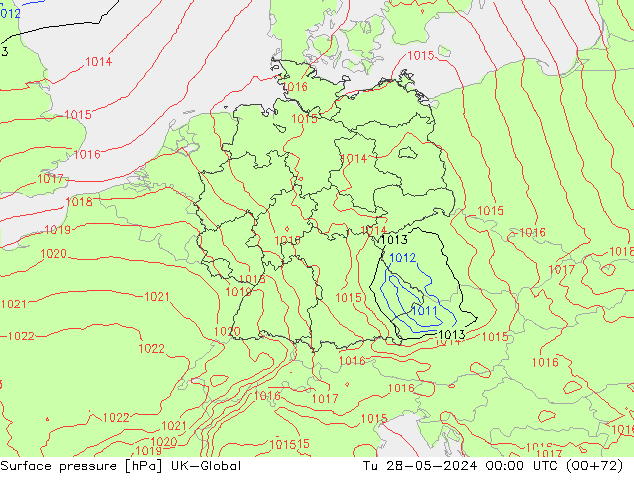 Surface pressure UK-Global Tu 28.05.2024 00 UTC