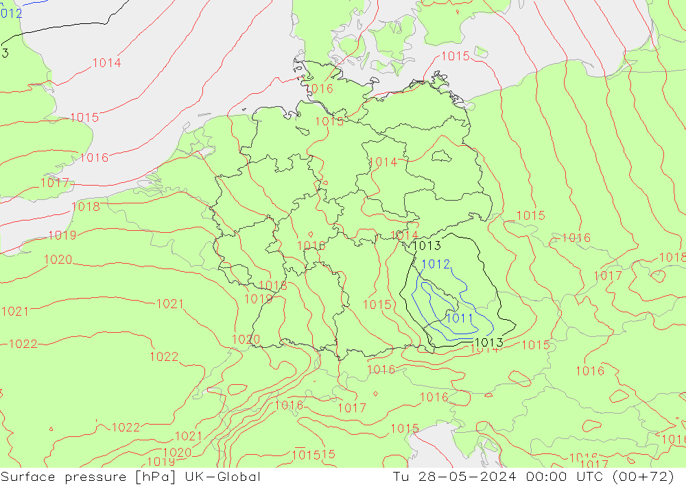 Surface pressure UK-Global Tu 28.05.2024 00 UTC