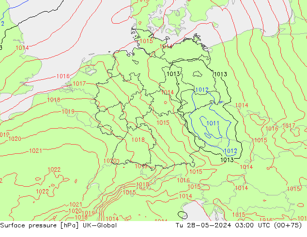 Surface pressure UK-Global Tu 28.05.2024 03 UTC