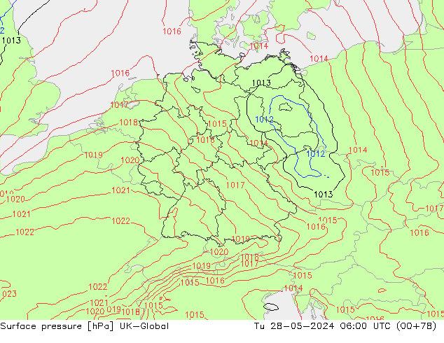 Atmosférický tlak UK-Global Út 28.05.2024 06 UTC