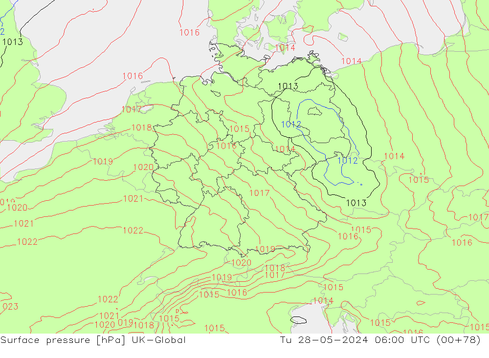 Presión superficial UK-Global mar 28.05.2024 06 UTC