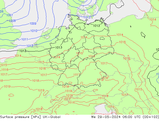 Surface pressure UK-Global We 29.05.2024 06 UTC