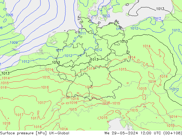 Presión superficial UK-Global mié 29.05.2024 12 UTC