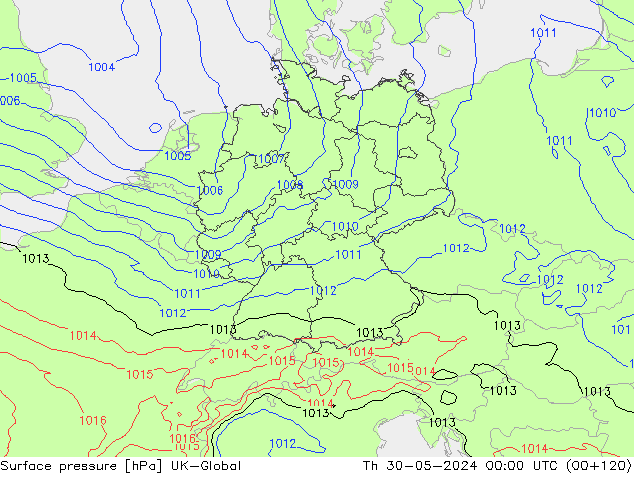 Surface pressure UK-Global Th 30.05.2024 00 UTC