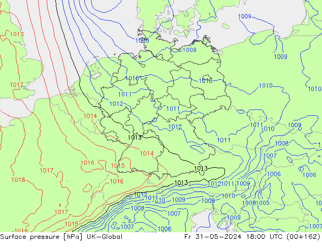 Atmosférický tlak UK-Global Pá 31.05.2024 18 UTC