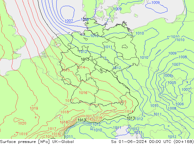 Pressione al suolo UK-Global sab 01.06.2024 00 UTC