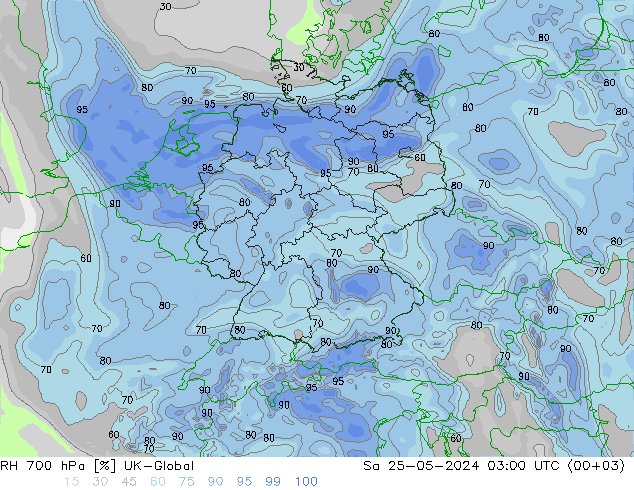 RH 700 гПа UK-Global сб 25.05.2024 03 UTC