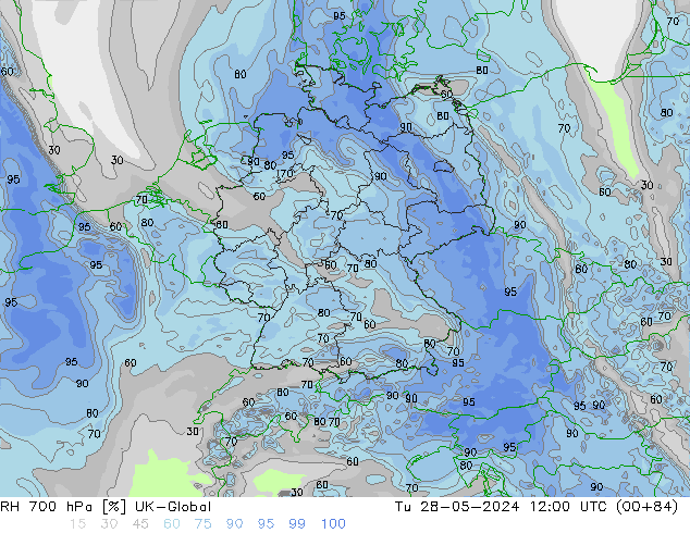 RH 700 hPa UK-Global Tu 28.05.2024 12 UTC