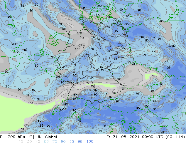 RH 700 hPa UK-Global Fr 31.05.2024 00 UTC