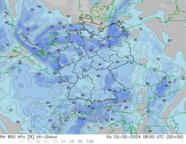 RH 850 hPa UK-Global Sa 25.05.2024 06 UTC