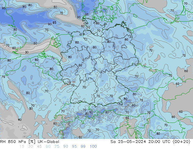 RH 850 hPa UK-Global So 25.05.2024 20 UTC