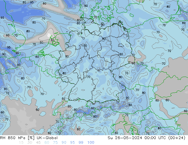 RV 850 hPa UK-Global zo 26.05.2024 00 UTC