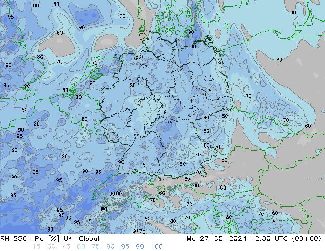 RH 850 hPa UK-Global  27.05.2024 12 UTC