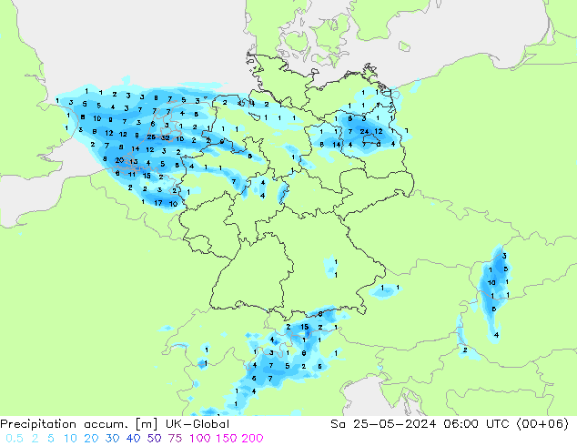 Precipitation accum. UK-Global Sáb 25.05.2024 06 UTC