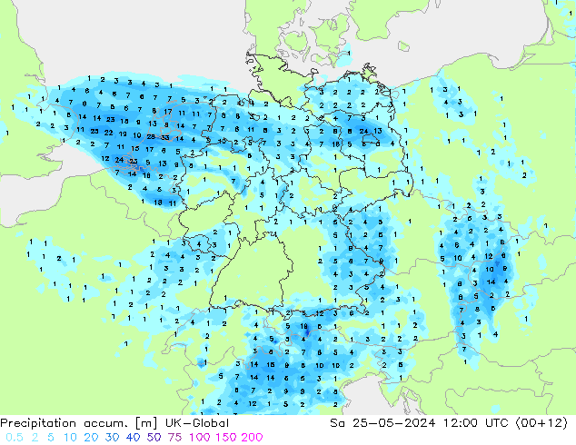 Totale neerslag UK-Global za 25.05.2024 12 UTC