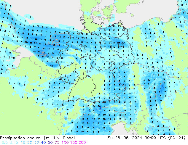 Toplam Yağış UK-Global Paz 26.05.2024 00 UTC