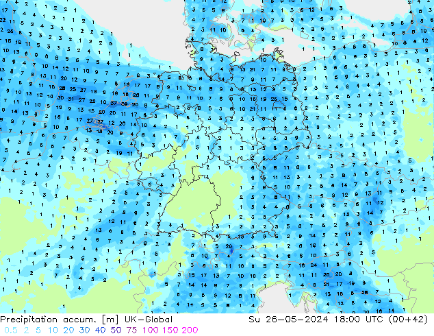 Precipitation accum. UK-Global Ne 26.05.2024 18 UTC