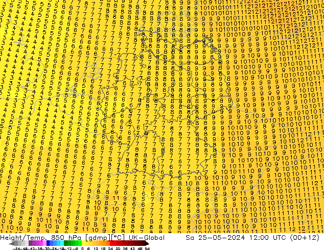 Hoogte/Temp. 850 hPa UK-Global za 25.05.2024 12 UTC